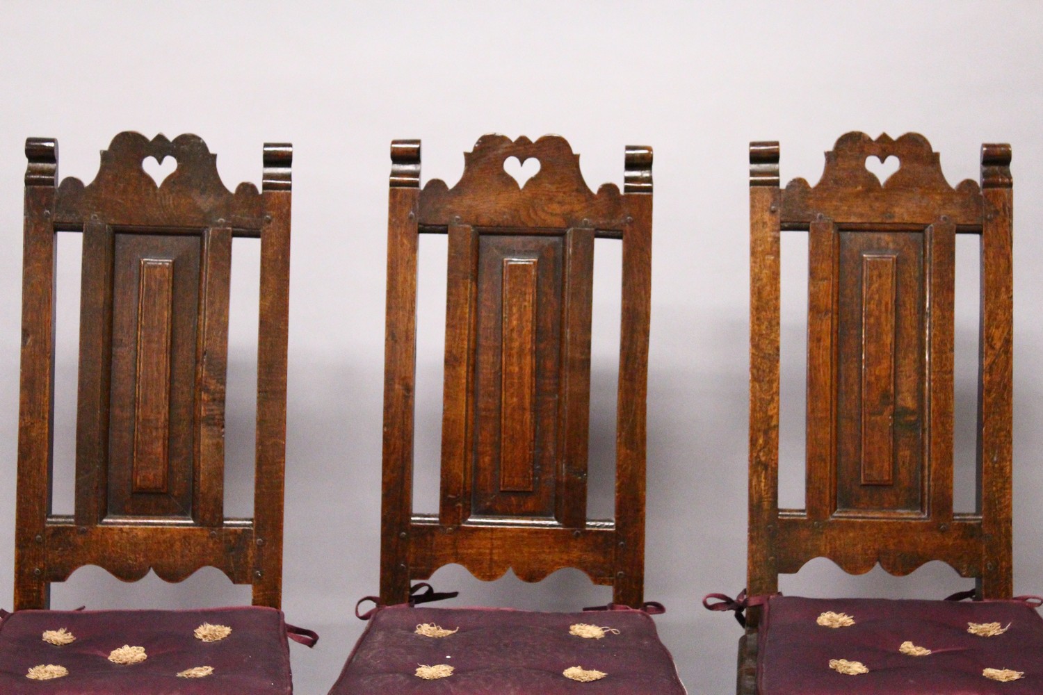 A COMPOSITE SET OF SIX 18TH CENTURY OAK YORKSHIRE CHAIRS, with high solid backs and seats, turned - Image 8 of 9