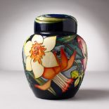 A MOORCROFT POTTERY GINGER JAR AND COVER, "Golden Jubilee, 2002". Dated 2001. 6ins high.