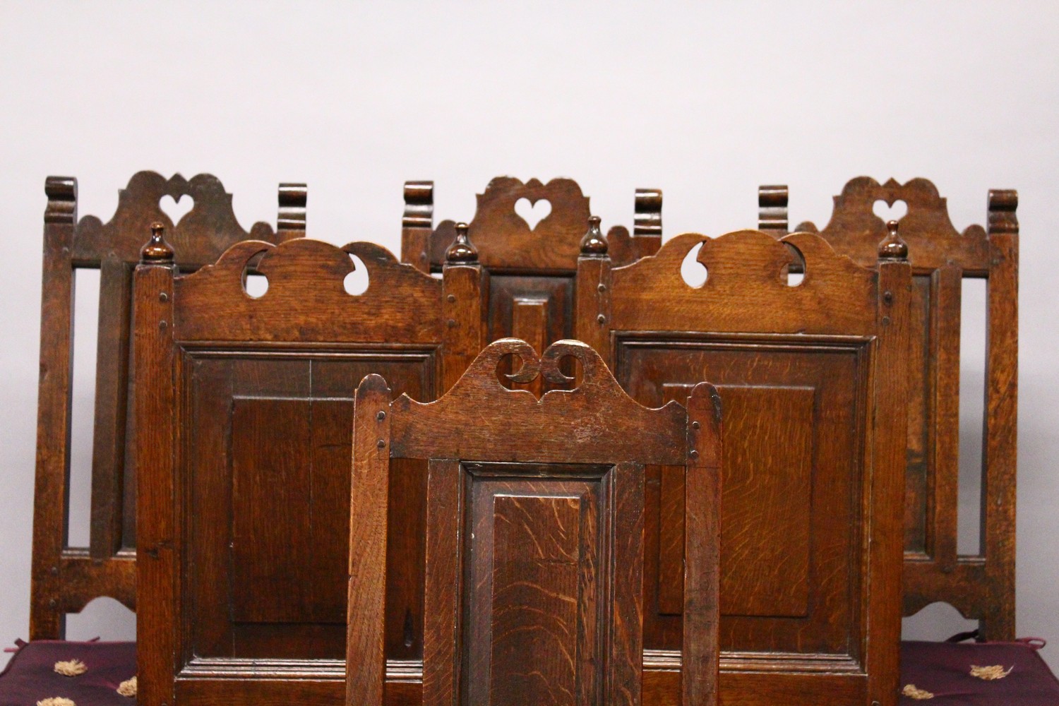 A COMPOSITE SET OF SIX 18TH CENTURY OAK YORKSHIRE CHAIRS, with high solid backs and seats, turned - Image 2 of 9