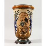 A SUPERB LARGE DOULTON LAMBETH STONEWARE VASE by FLORENCE E. BARLOW decorated with panels of