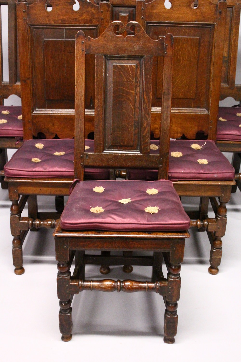 A COMPOSITE SET OF SIX 18TH CENTURY OAK YORKSHIRE CHAIRS, with high solid backs and seats, turned - Image 3 of 9