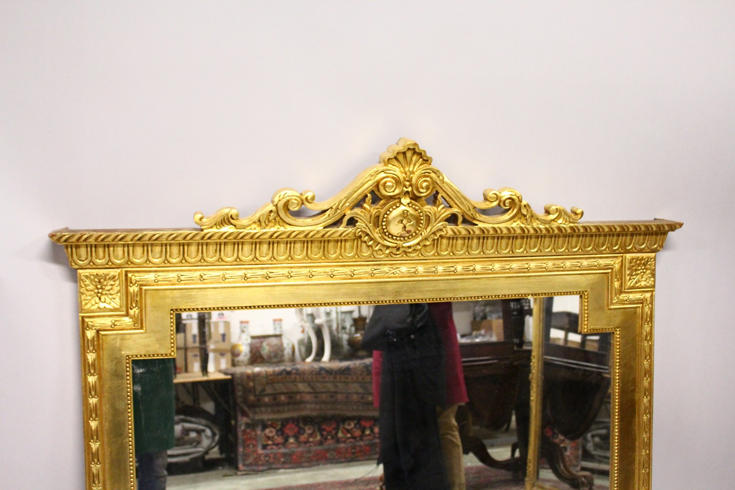 A GILT FRAMED OVER MANTLE MIRROR. 4’6” H x 4’7” W - Image 2 of 2