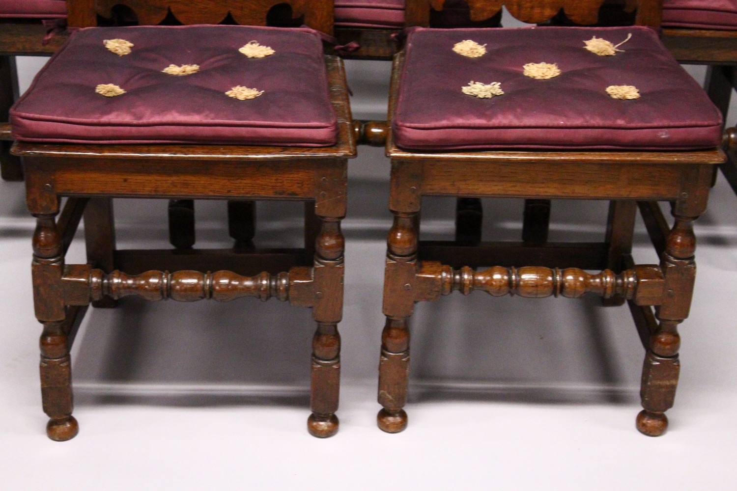 A COMPOSITE SET OF SIX 18TH CENTURY OAK YORKSHIRE CHAIRS, with high solid backs and seats, turned - Image 6 of 9