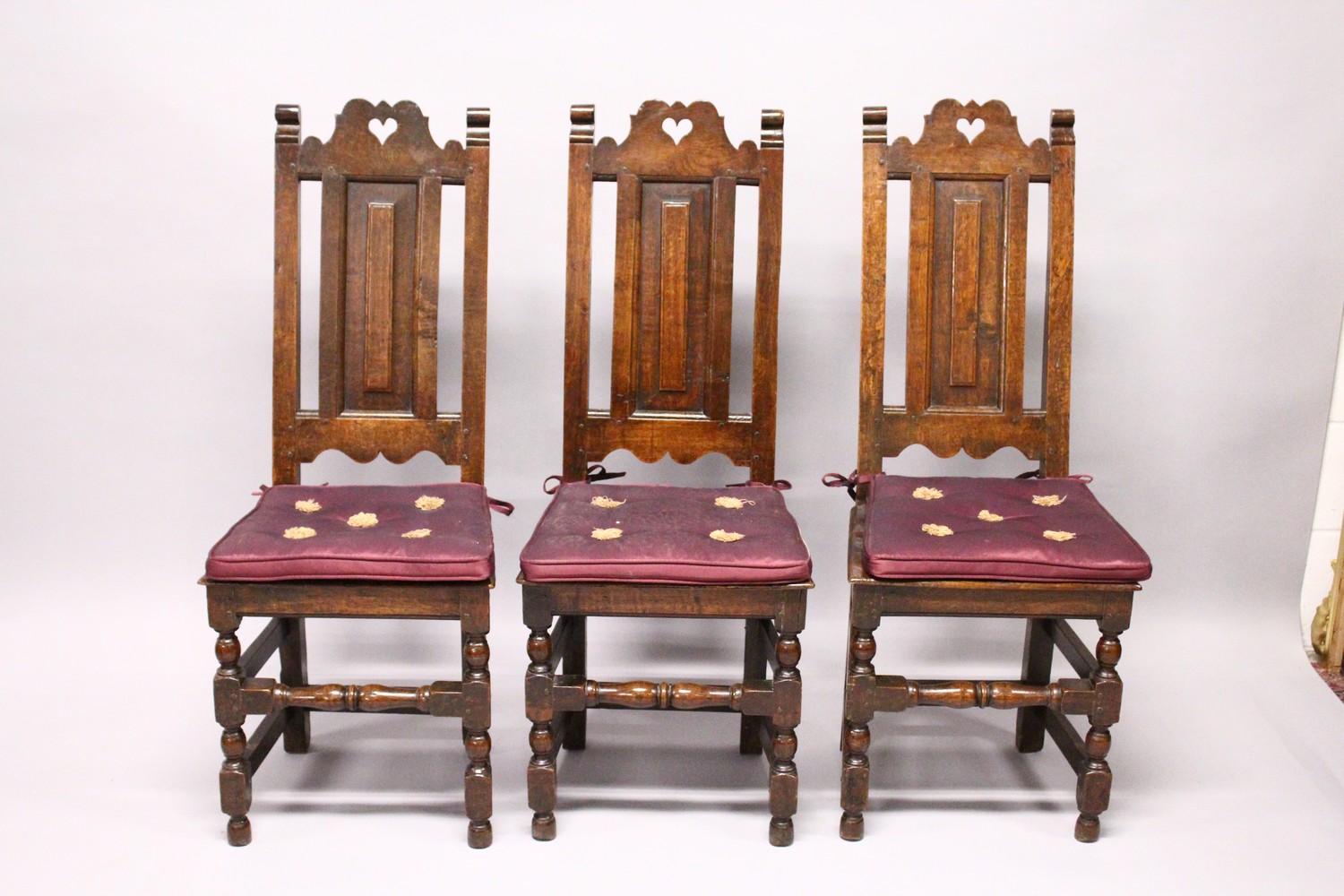 A COMPOSITE SET OF SIX 18TH CENTURY OAK YORKSHIRE CHAIRS, with high solid backs and seats, turned - Image 7 of 9