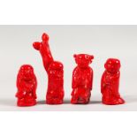 FOUR SMALL CORAL FIGURES.