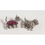 TWO SILVER SCOTTISH TERRIER GEM SET BROOCHES.