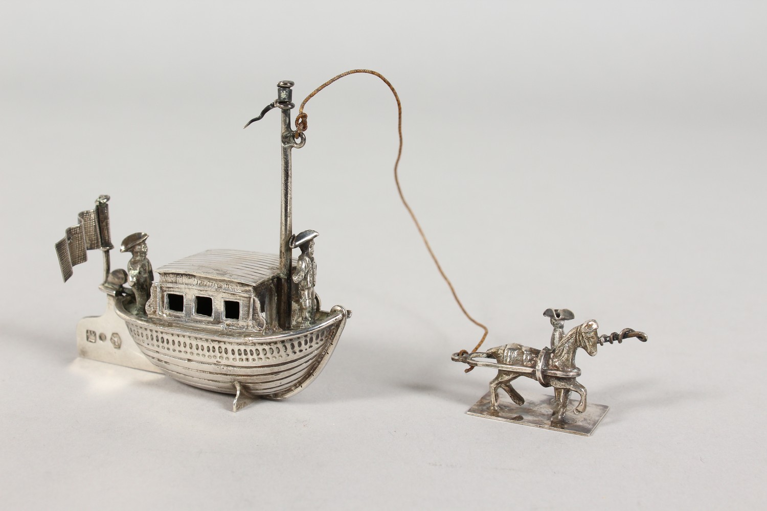 THREE DUTCH SILVER MINIATURE MODELS, a windmill, a drawbridge and a horse drawn barge. Various - Image 10 of 18