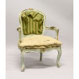 A 20TH CENTURY FRENCH PAINTED BEECH CHILD'S ARMCHAIR.