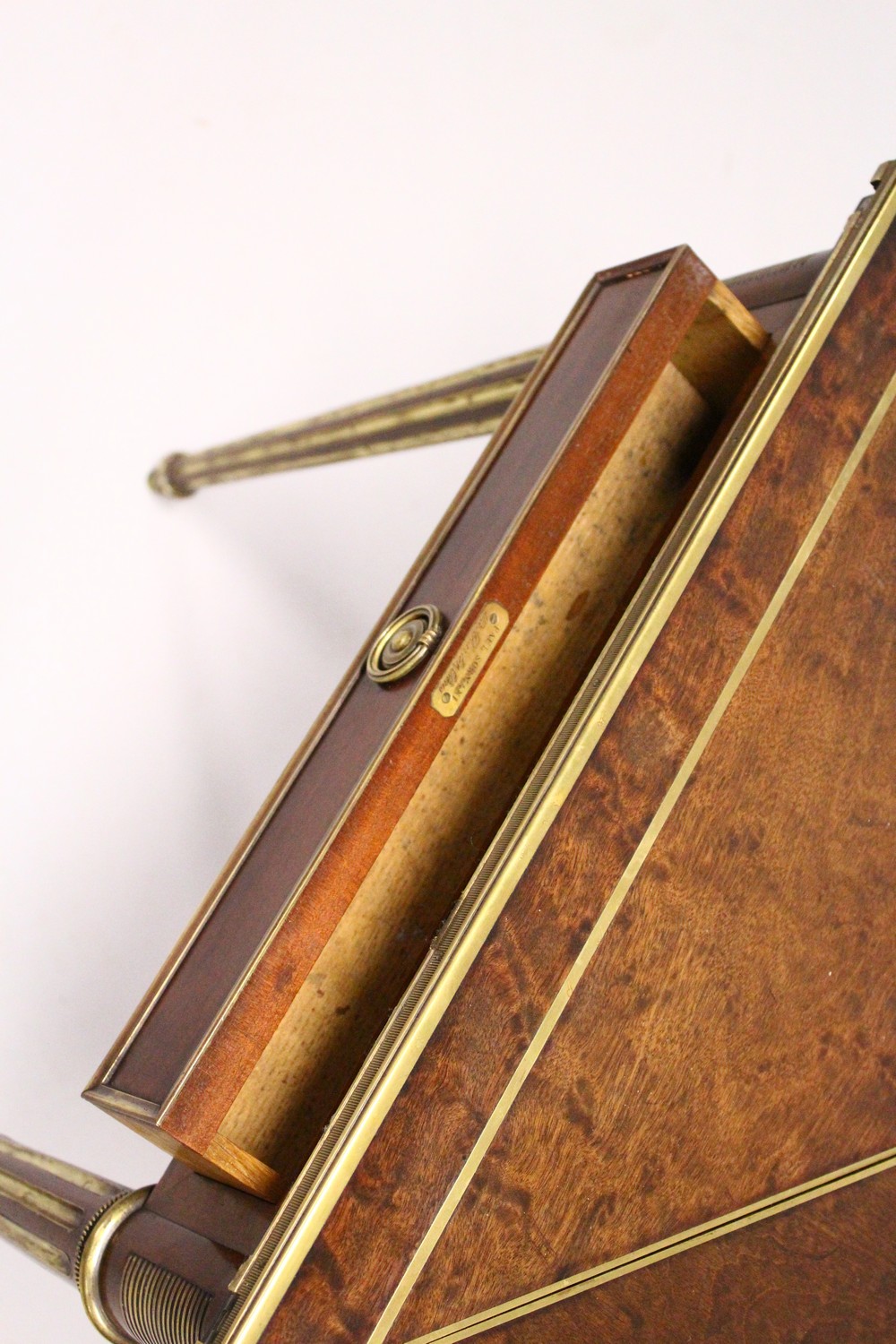 PAUL SORMANI, A GOOD 19TH CENTURY MAHOGANY AND BRASS BOUND ENVELOPE CARD TABLE, with baize lined - Image 2 of 17