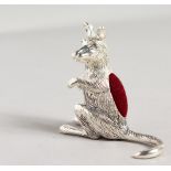 A NOVELTY SILVER PLATE KANGAROO PIN CUSHION.