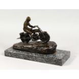 ARGENTOR WIEN A SUPERB BRONZE OF A MAN RIDING A MOTORCYCLE. Stamped ARGENTOR, Wien, on a marble base