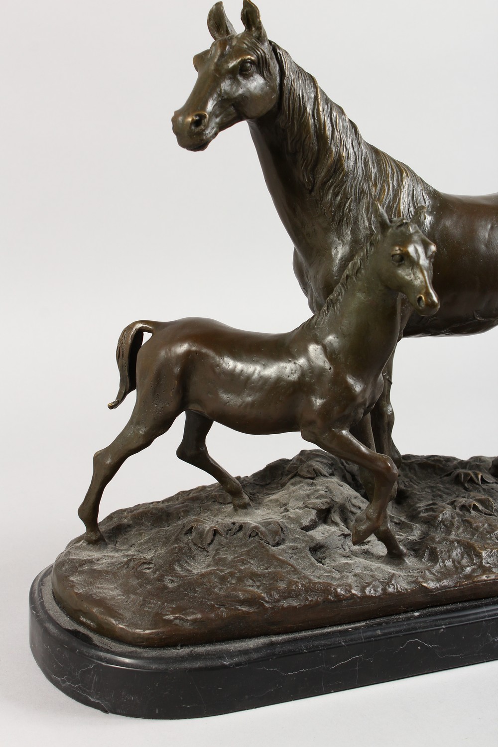 AFTER P. J. MENE A LARGE BRONZE GROUP, MARE AND FOAL. Signed P. J. MENE, on a naturalistic base with - Image 2 of 6