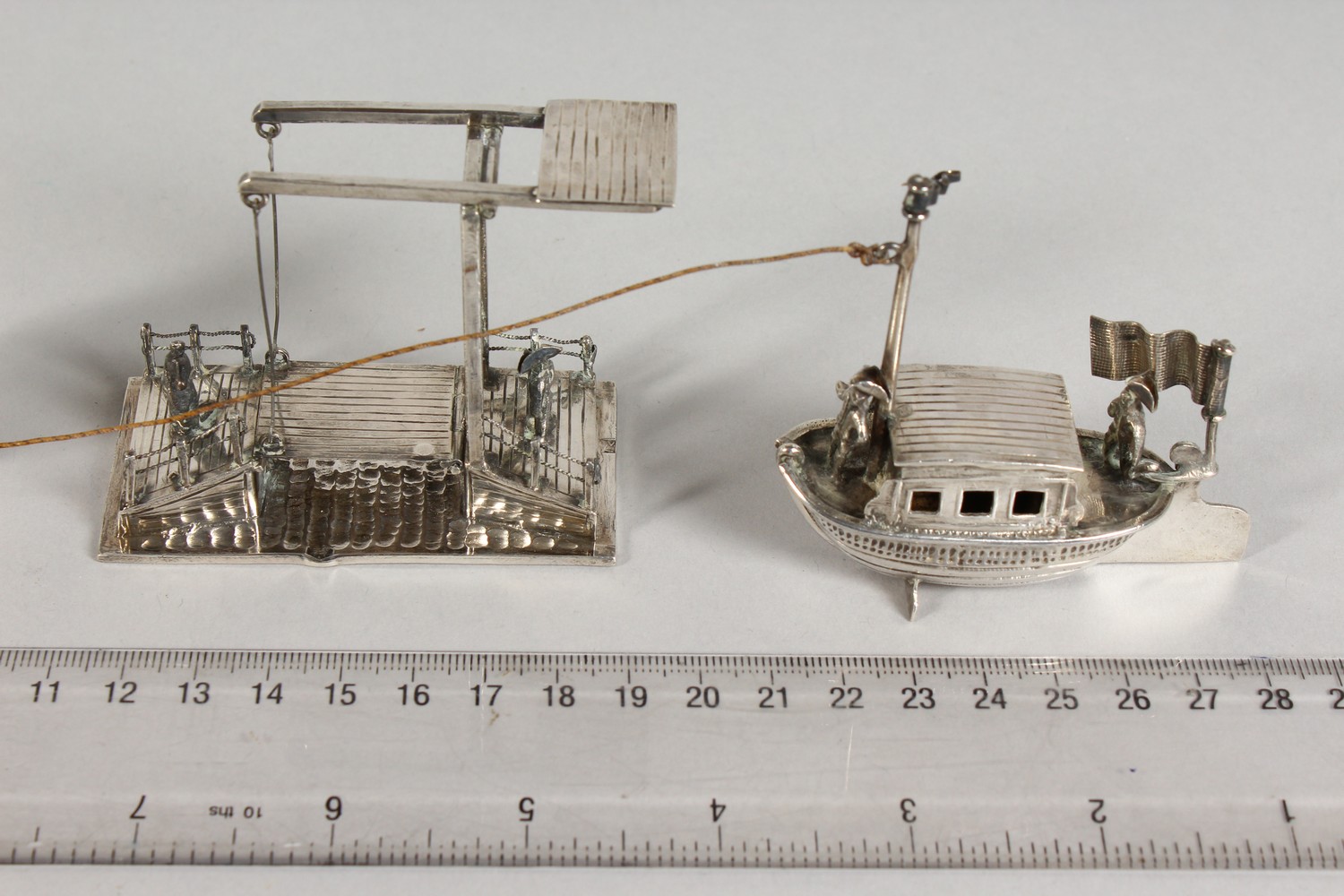 THREE DUTCH SILVER MINIATURE MODELS, a windmill, a drawbridge and a horse drawn barge. Various - Image 18 of 18