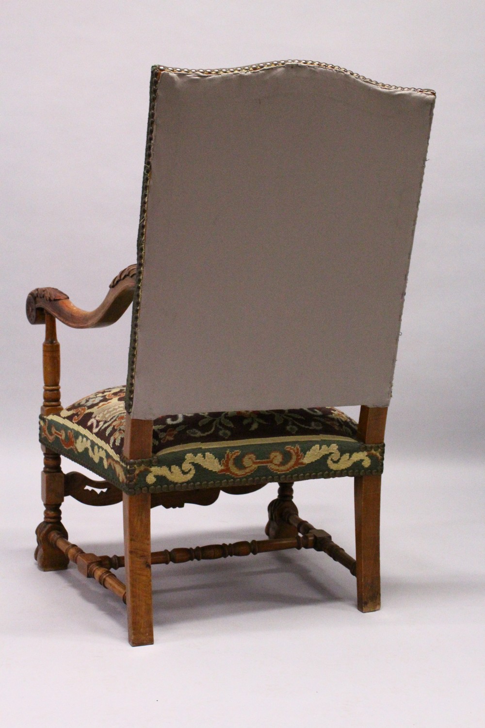 A 19TH CENTURY CARVED BEECH FRAMED ARMCHAIR, with tapestry upholstery. - Image 7 of 7