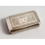 A CONTINENTAL ENGRAVED SILVER SNUFF BOX. 2ins wide.
