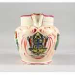 A SUNDERLAND LUSTRE JUG, with THE ARMS OF FREEMASONS and NEW BRIDGE OVER THE WEAR AT SUNDERLAND.