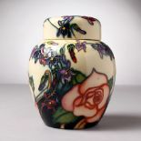 A MOORCROFT POTTERY GINGER JAR AND COVER, "Roses and Flowers". Signed E. Bossons, 2004, No. 201/250.