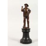 ALFRED MORET (1853-1913) GERMAN A SMALL BRONZE OF A MAN. Signed, on a plinth. 7.5ins high.