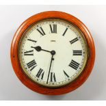 A GOOD 19TH CENTURY OAK CASED CIRCULAR 11-INCH WALL CLOCK.