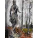 20th Century South African. Study of a Statue in a Parkland Scene, Pastel, Inscribed on a label on