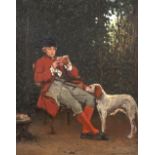 Victor Chavet (1822-1906) French. A Quiet Moment, Oil on Canvas, Signed, 10.75" x 8.75".