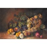 20th Century English School. A Still Life of a Basket of Fruit, Oil on Canvas, 23" x 35",