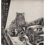 Henri Farge (1884-1970) French. A Parisian Street Scene with Figures in Cars, Etching, Signed, 7.25"