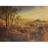 Attributed Oswald Achenbach (1827-1905) German. On the Rooftops of Pompei Looking Towards Versuvius,