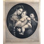 After Raphael (1483-1520) Italian. "Madonna Della Sedia", Print, Oval, 18" x 17".