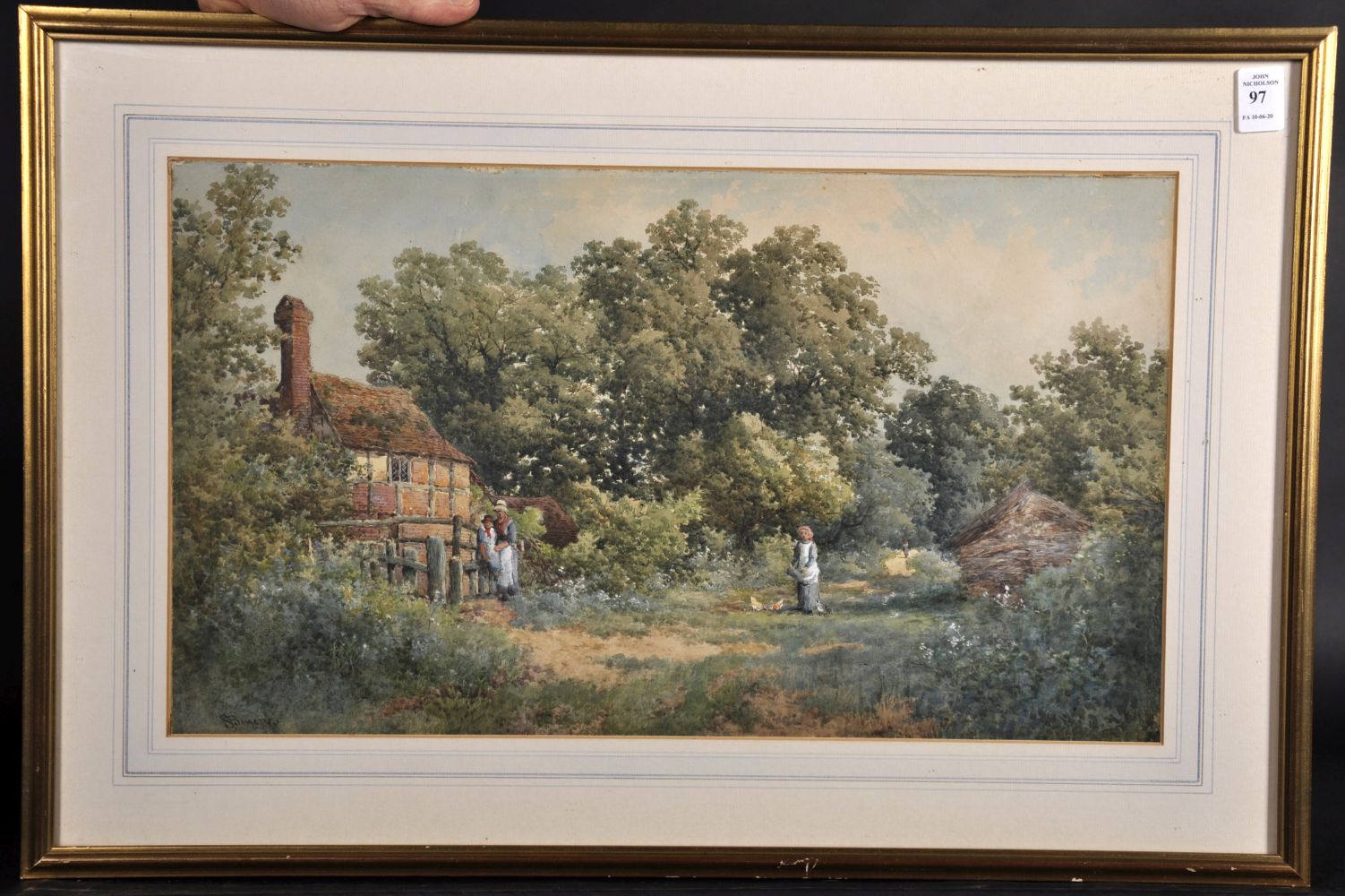 Samuel J Bowers, Figures Outside a Country Cottage, Watercolour. - Image 2 of 4