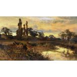 John Horace Hooper (1851-1906) British. "Parting Day", a River Landscape at Dusk, with Figures in