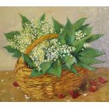 Valentina Sergeevna Groch (1961- ) Russian. A Still Life of Lily of the Valley in a Basket, with