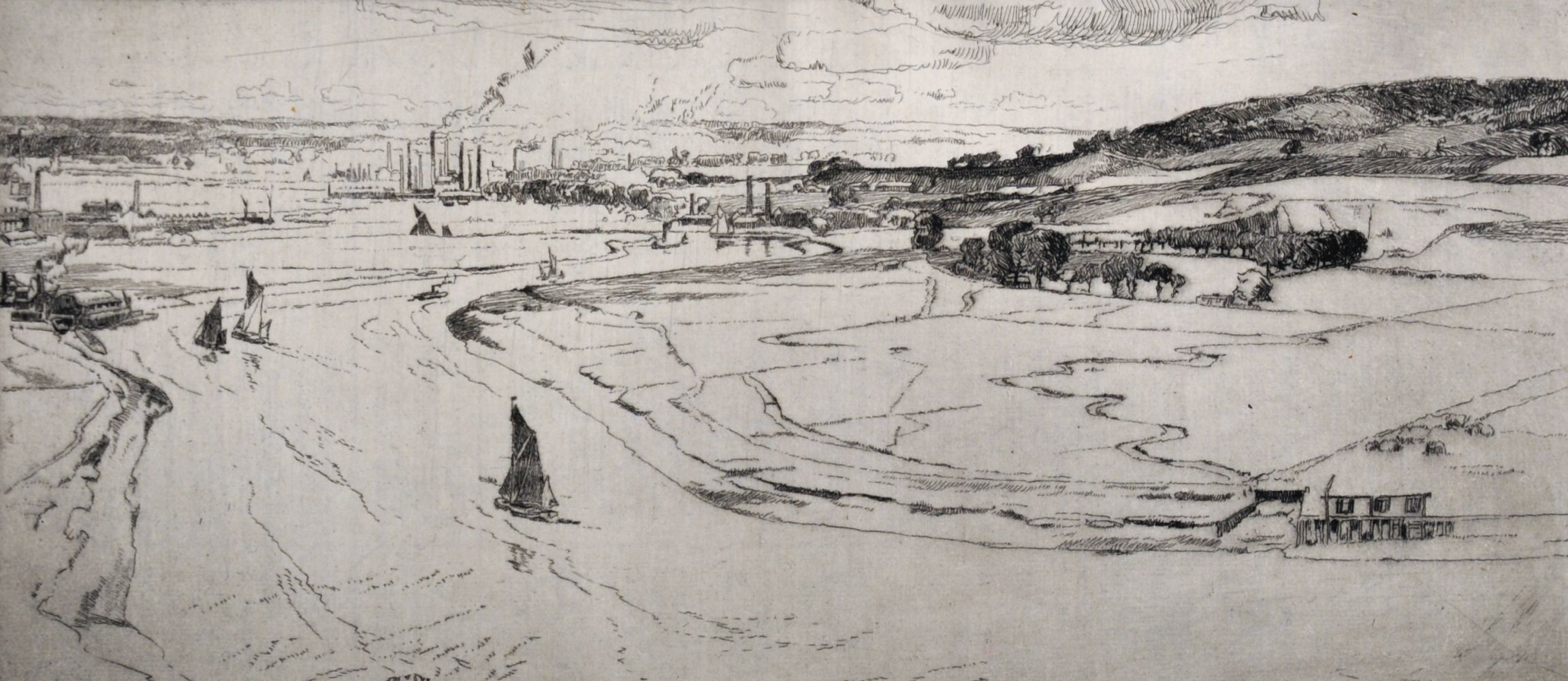 Leslie Moffat Ward (1888-1978) British. An Estuary Scene, Etching, Signed, Inscribed "1st Working