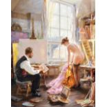 Konstantin Razumov (1974- ) Russian. In the Art Studio , a Young Girl Undressing in front of the