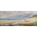 Rowland Hill (1915-1979) Irish. "Mourne Mts Co.Down", a Beach Scene, with Figures by Boats,