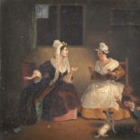 Late 19th Century English School. Interior Scene with two ladies a boy and a dog, Oil on Board, 8.