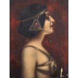 E. Seidl, German School. Side Profile of an Exotic Lady, Signed with Label verso, Oil on Panel, 7" x