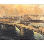 Knud Petersen-Svensberg (1889-1971) Danish. "Le Pont Boieldieu a Rouen", with Figures on a Bridge,