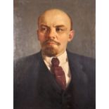 20th Century Russian School. A Bust Portrait of Lenin, Oil on Canvas, Unframed, 31" x 23".