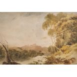 Circle of J. M. W. Turner, River Landscape with Distant Buildings, Watercolour, Bears Signature,