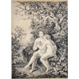 19th Century English School. 'Adam and Eve in the Garden of Eden', Ink, 12.5" x 9.25".