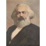 20th Century Russian School. A Bust Portrait of Karl Marx, Oil on Canvas, Unframed, 31" x 23.25".