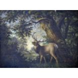 J...H... Lemaitre (19th Century) European. A Twelve Pointed Stag by a Tree, with other Deer in a