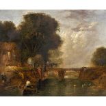 Attributed to Augustus Wall Callcott (1779-1844) British. A Figure in a Rowing Boat, with a Cart