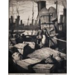 Leslie Moffat Ward (1888-1978) British. "Among the Tugs, Holland", Etching, Signed, Inscribed and