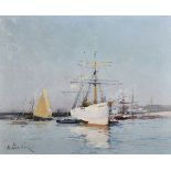 Attributed to Eug ne Galien-Laloue (1854-1941) French. Ships at Anchor, Oil on Canvas, Signed with
