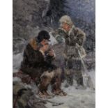 Isai Mexerovitch Braslavsky (1921-2004) Russian. "Geologist", Two Figures in a Winter Landscape, Oil