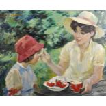 David Borisovitch Borovski (1926-2004) Russian. Strawberries , Two Young Girls with a Bowl of