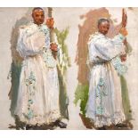 20TH Century English School. Priests Holding the Cross, Oil on Panel, 11" x 12".