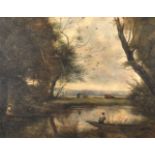 Manner of Camille Jean-Baptiste Corot (1796-1875) French. A River Landscape, with a Figure in a